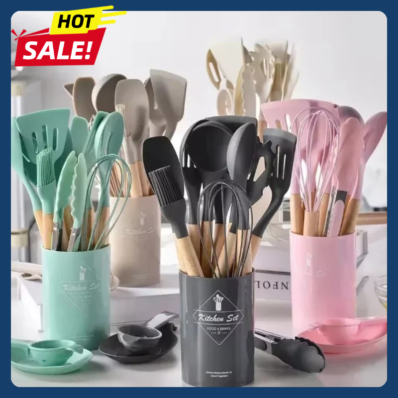 Home Cooking Supplies - 12Pcs Silicone Utensils Set Non-Stick Cookware