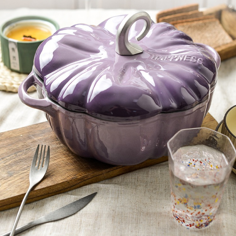 Dutch Oven Enamel - Rust-Proof Cast Iron Pumpkin Pot, Chip-Resistant
