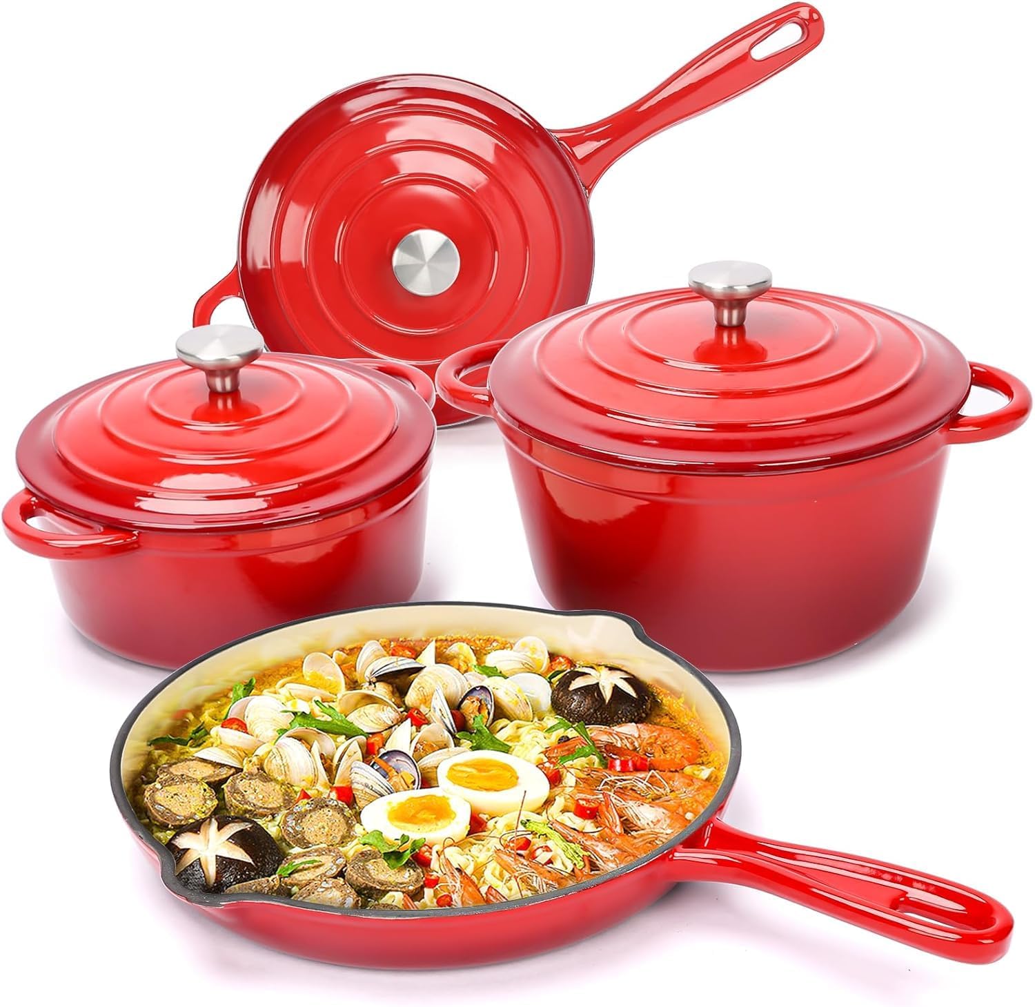 Dutch Oven Enamel - Enameled Cast Iron Cookware Set -