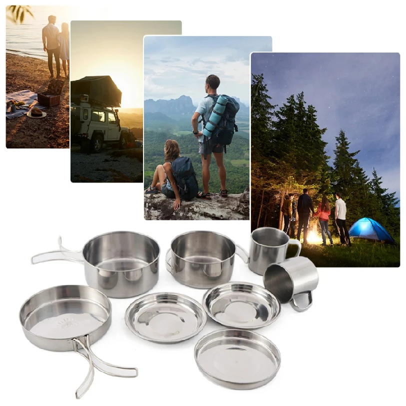 8pcs/Set Camping Cookware Mess - đánh giá và giá Paella Pan Steel