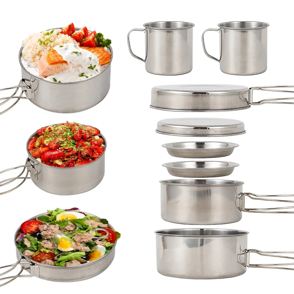 8pcs/Set Camping Cookware Mess - đánh giá và giá Paella Pan Steel