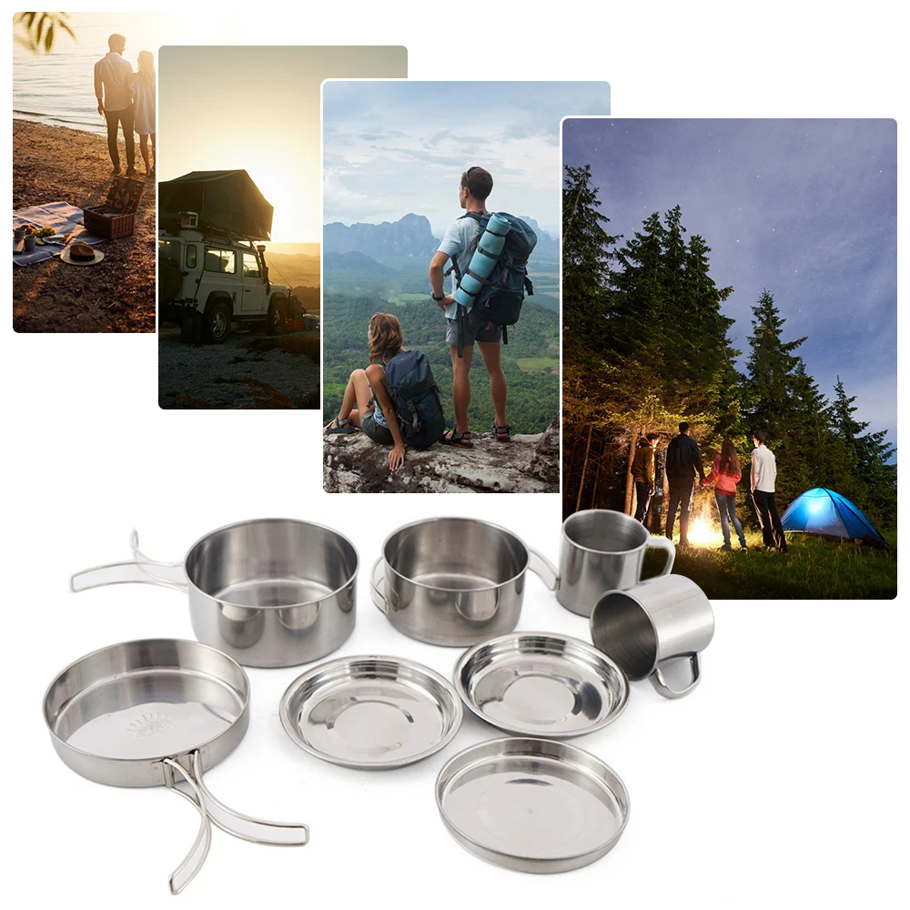 8pcs/Set Camping Cookware Mess - đánh giá và giá Paella Pan Steel