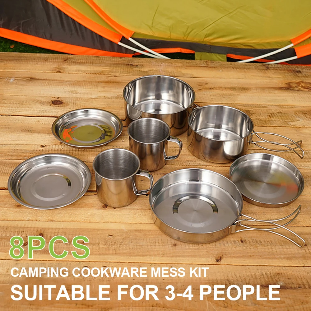 8pcs/Set Camping Cookware Mess - đánh giá và giá Paella Pan Steel