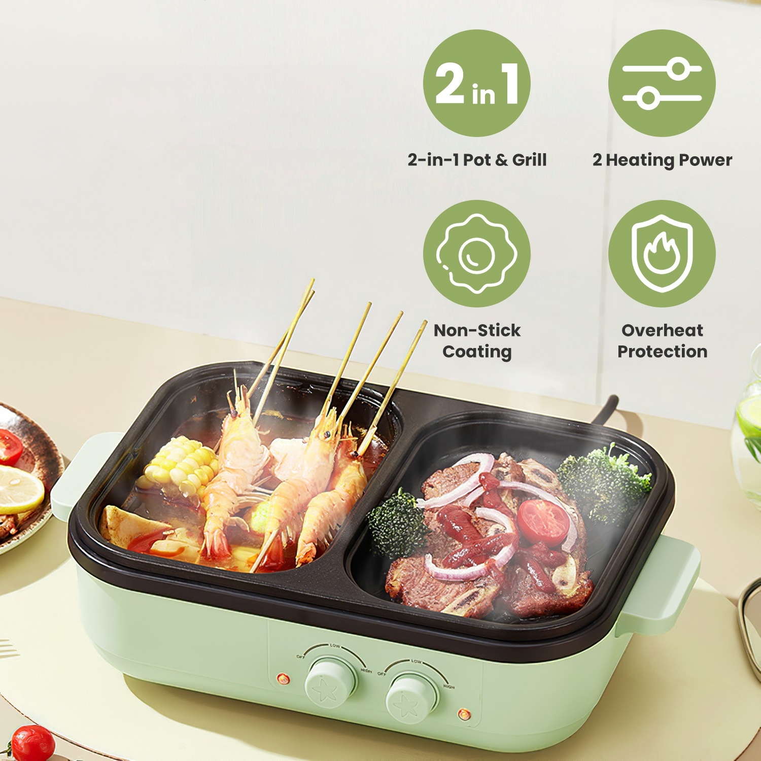 2-in-1 Hot Pot and Grill Combo - đánh giá và giá Hot Pot Portable Dual