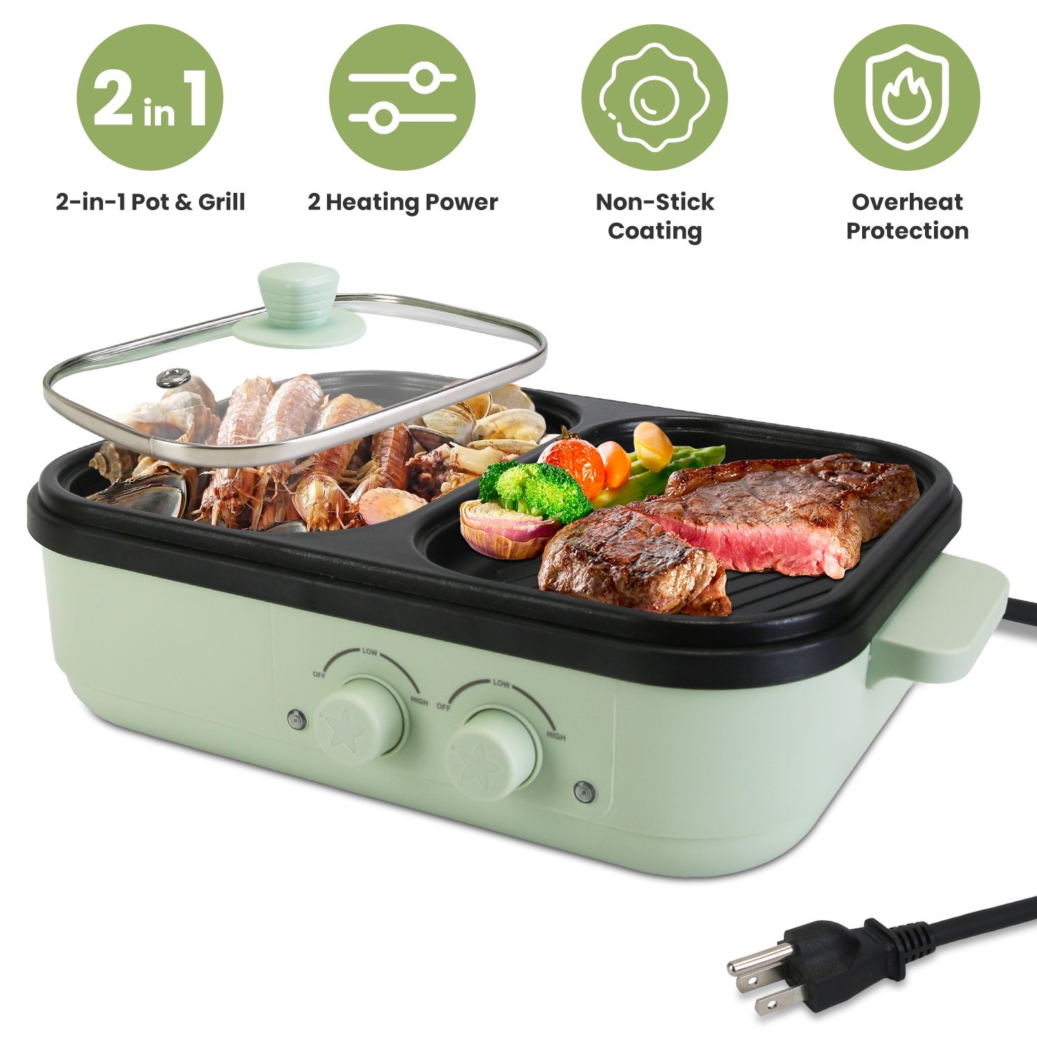 2-in-1 Hot Pot and Grill Combo - đánh giá và giá Hot Pot Portable Dual