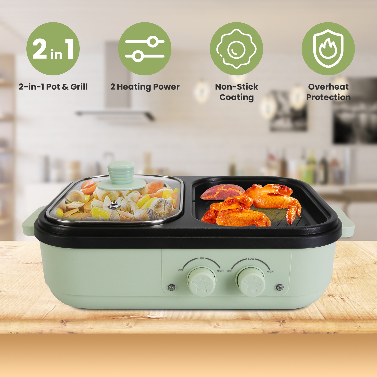 2-in-1 Hot Pot and Grill Combo - đánh giá và giá Hot Pot Portable Dual
